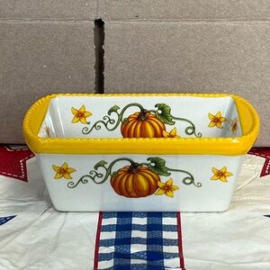 Temptations by Tara Harvest loaf pan 12 ounce dish fall yellow pumpkins flowers
